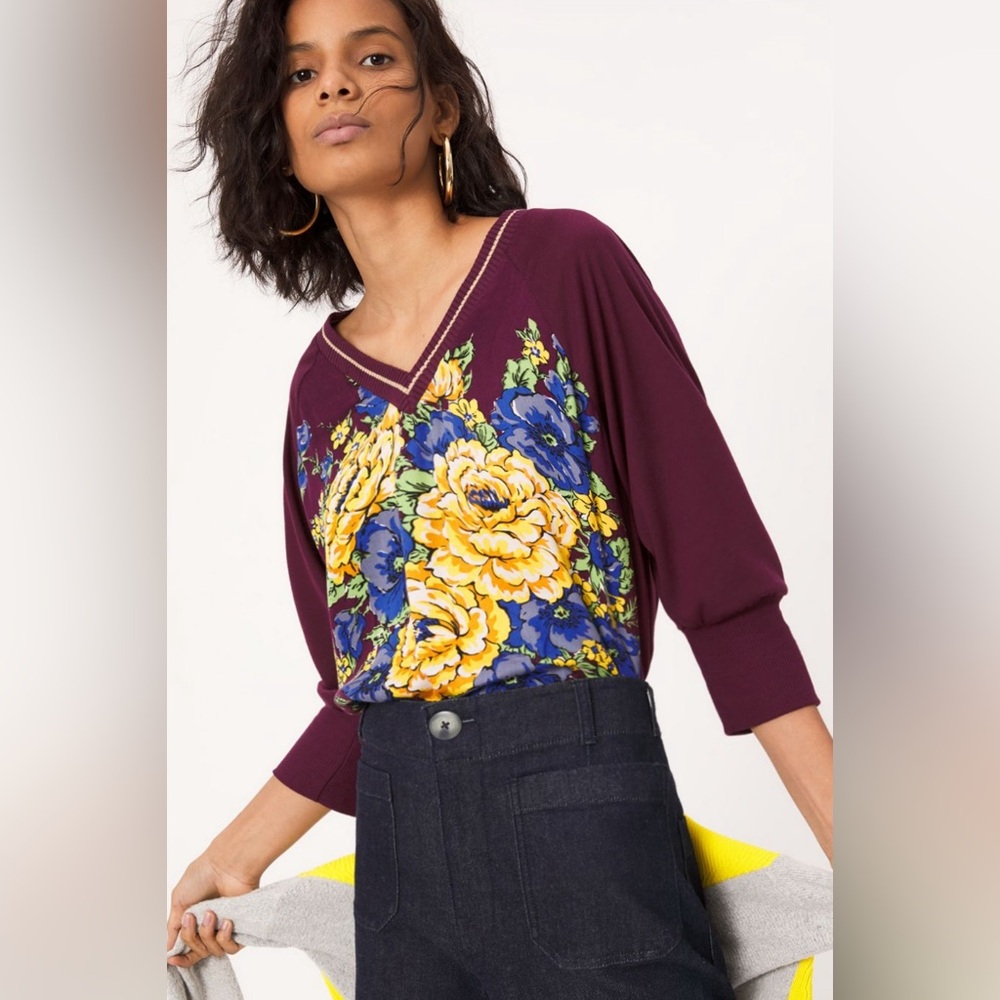 Anthropologie, Ashlee Floral V-neck Top